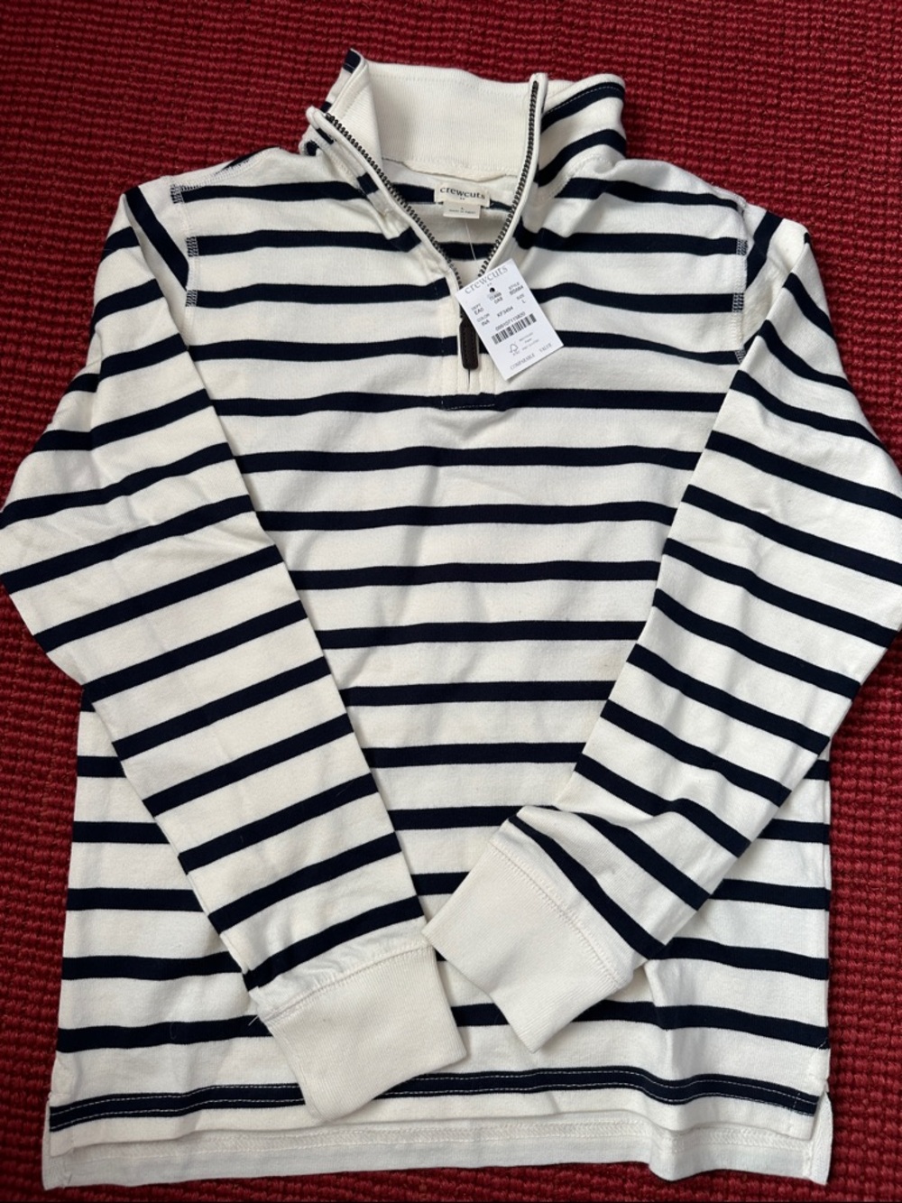 Crewcuts Cream and Navy Striped Zip-Neck Sweater